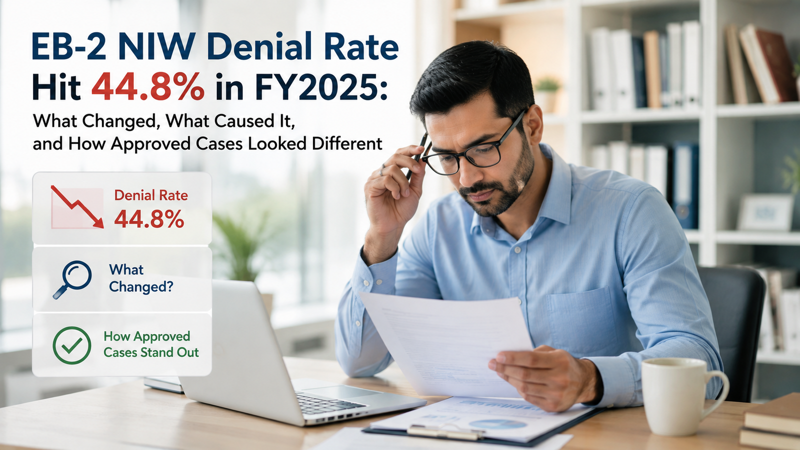 EB-2 NIW denial rate 2025 2026 showing 44.8% denial rate and changing USCIS approval trends