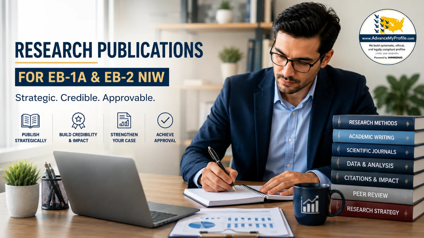 Immigration publications strategy EB-1A showing credible journals, citations, and USCIS publication evidence